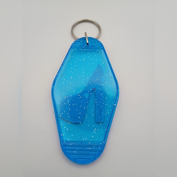 Motel Custom Keychain Retro Styled Blue Glitter Pastel Rainbow Platform Heel - Picture 2 of 2